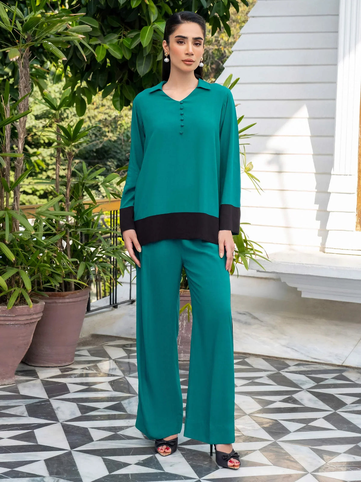 Dyed Color Block Lawn Cotton Co-Ord Set
