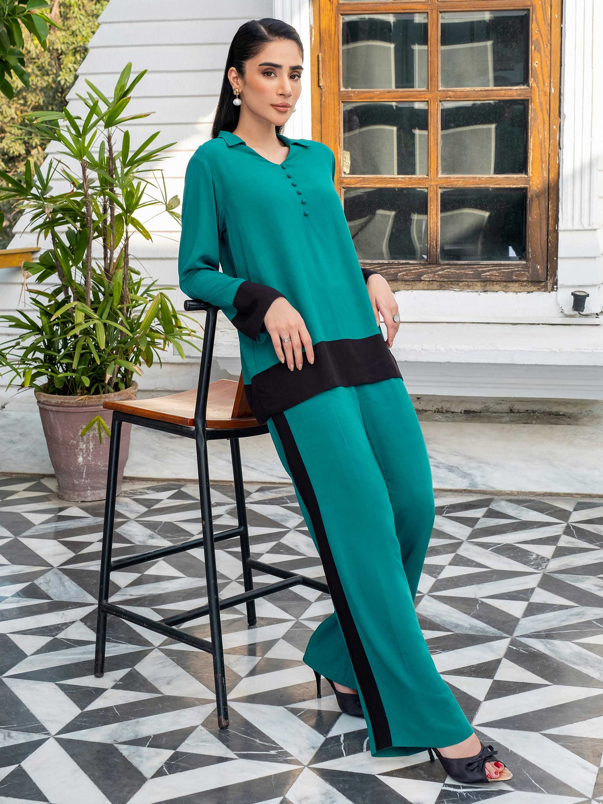 Dyed Color Block Lawn Cotton Co-Ord Set