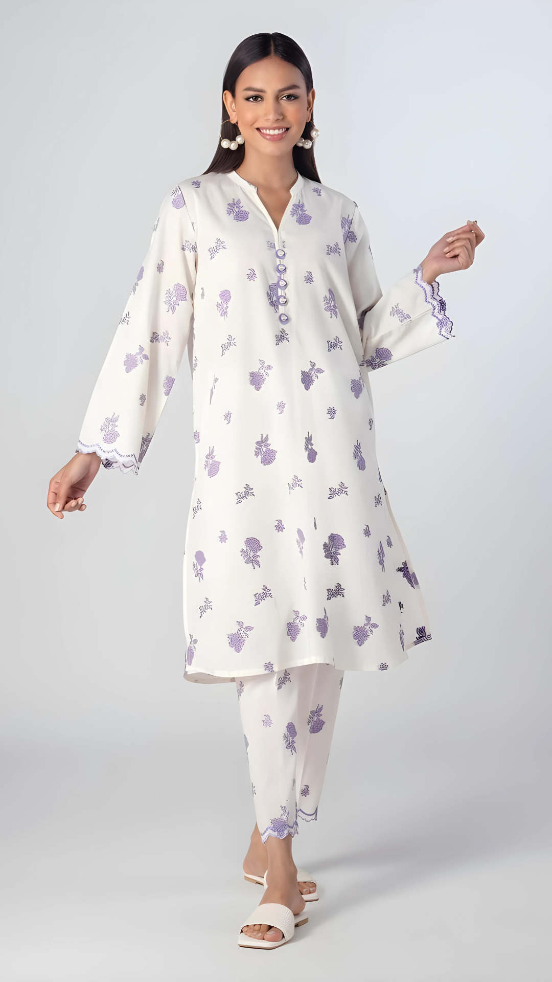 white PRINTED - 2PC Co-Ord Set (STITCHED)