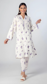 white PRINTED - 2PC Co-Ord Set (STITCHED)