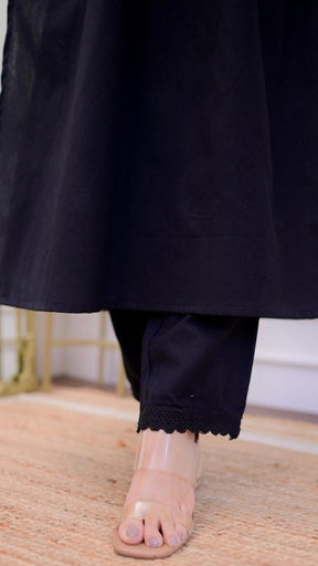 Black Threadwork A Line Kurta Set