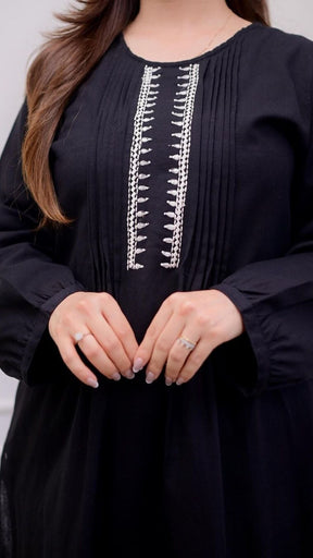 Black Threadwork A Line Kurta Set