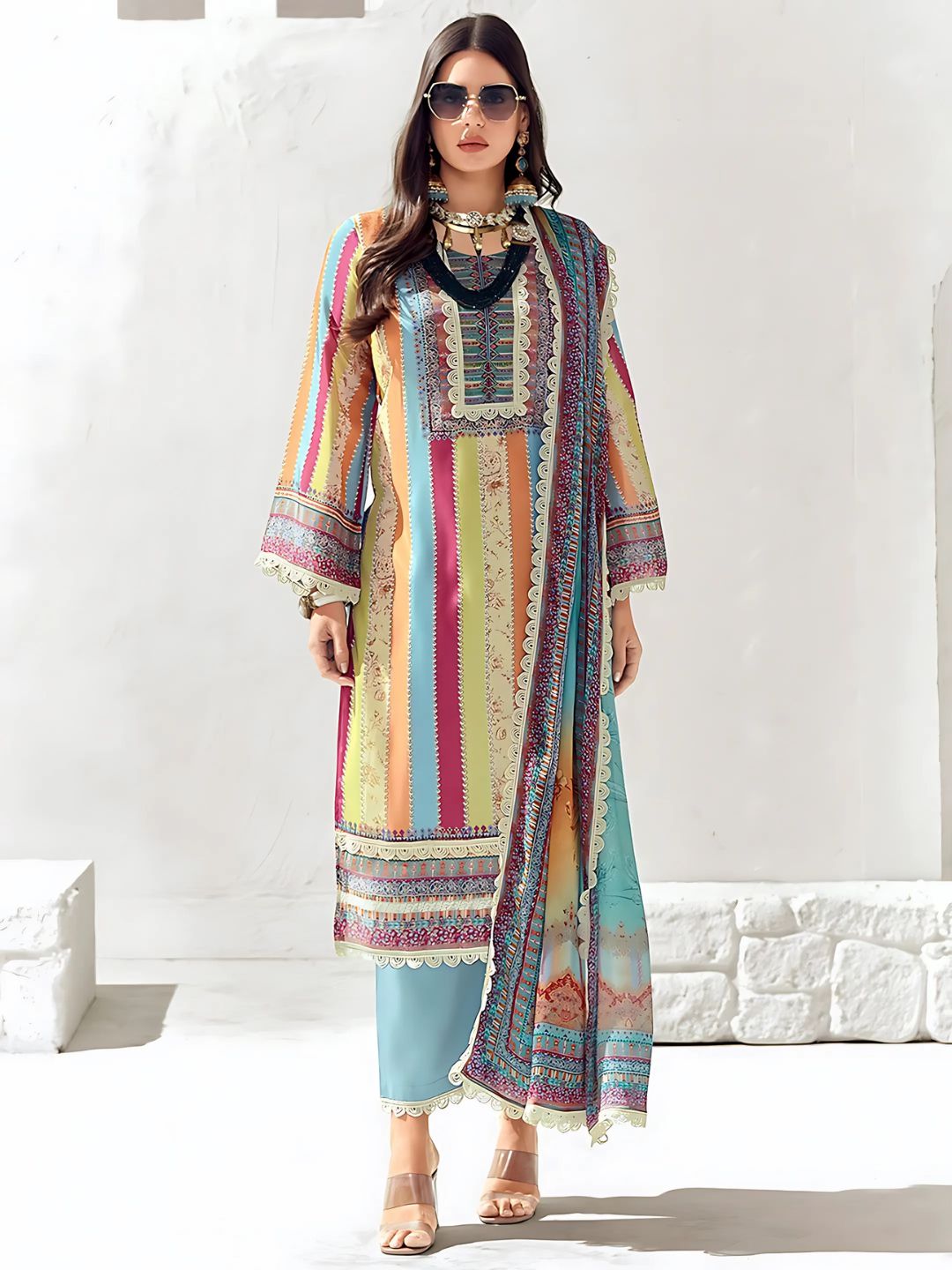 Rainbow Printed 3 Pc Suit