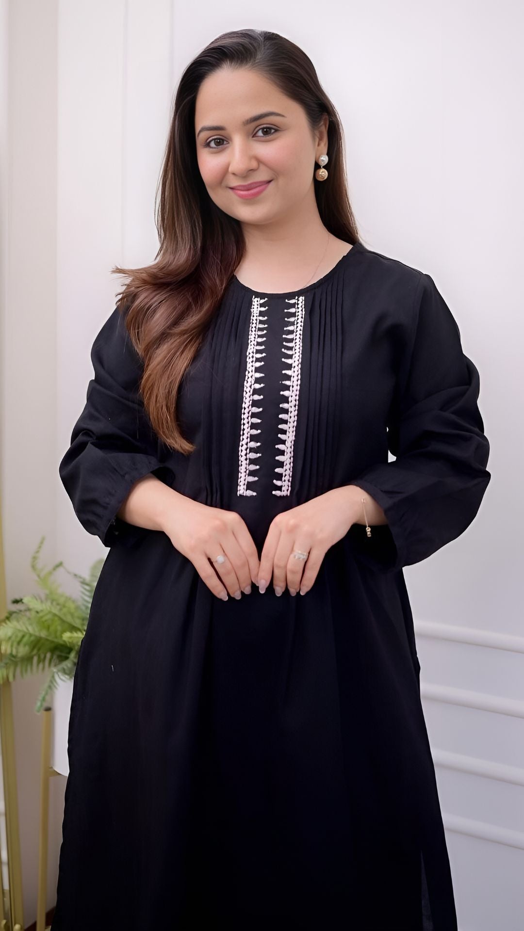 Black Threadwork A Line Kurta Set