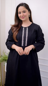 Black Threadwork A Line Kurta Set
