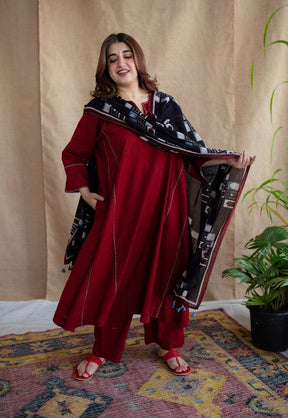 Adira Poplin Cotton Jhabba Kali 3pc Co-Ord set
