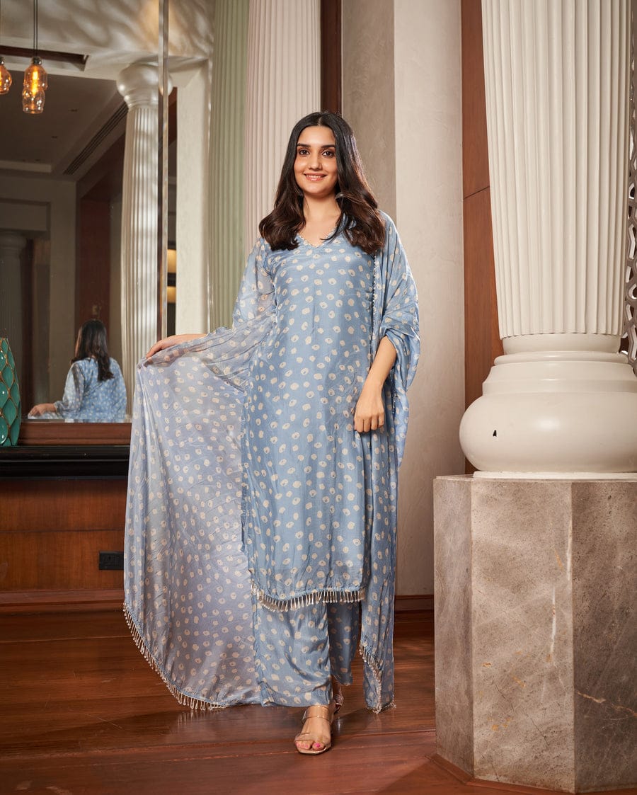 Tarang Pastel Blue Printed 3 Pc Suit