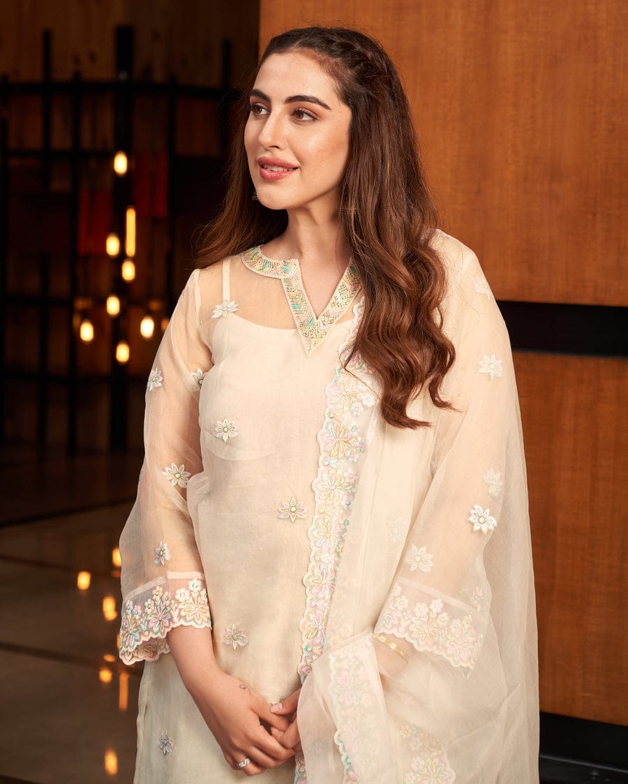 Aurora White Embroidered Organza 3 Pc Suit