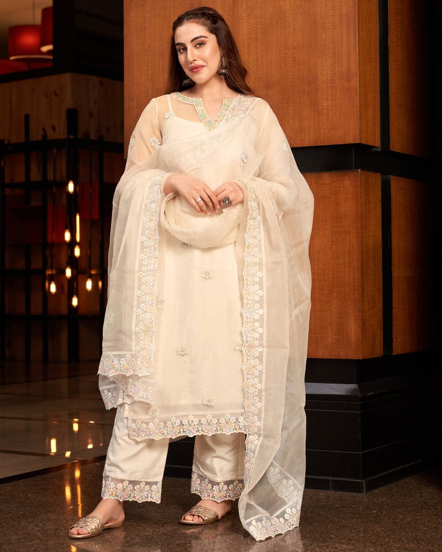 Aurora White Embroidered Organza 3 Pc Suit