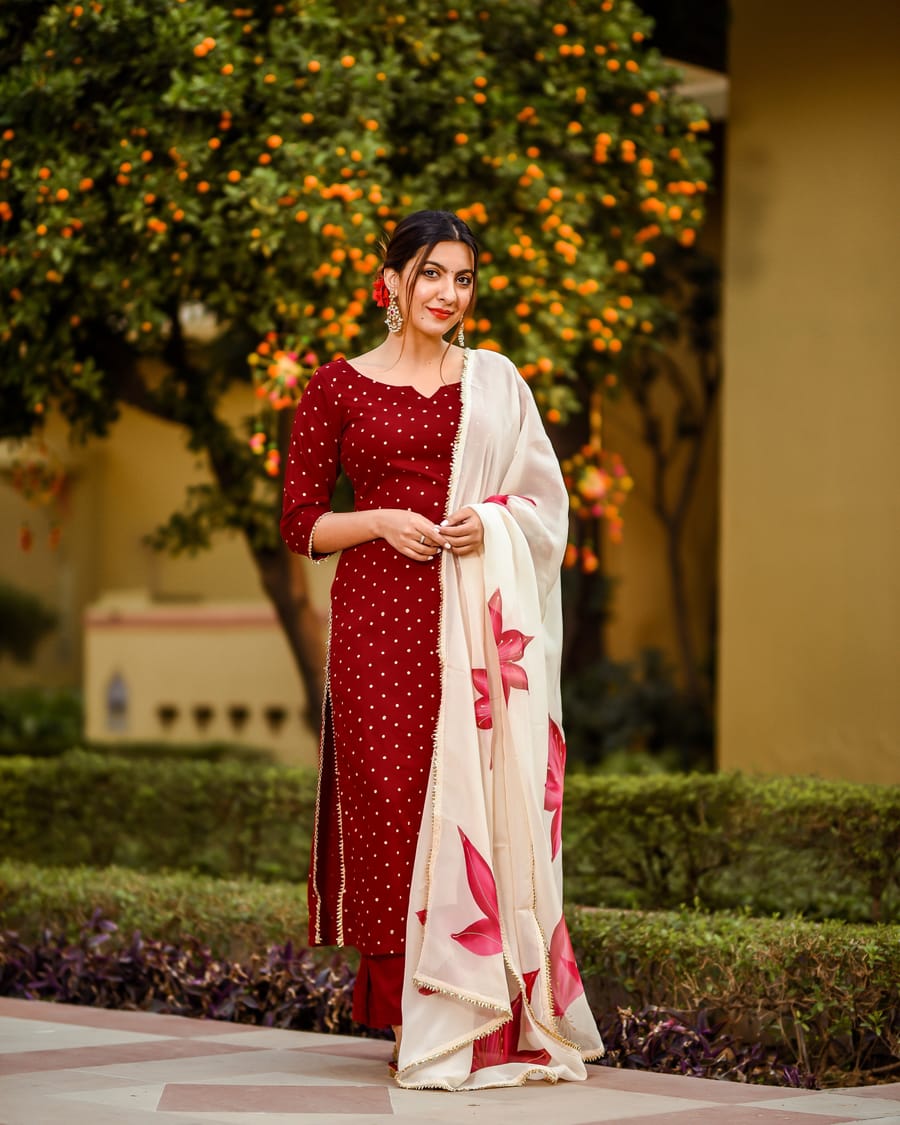 Raspberry Printed 3 Pc Suit